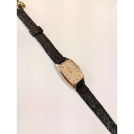 VINTAGE Lanvin γυναικείο ρολόι με επίχρυσο καντράν και μαύρο δερμάτινο λουράκι (VIN02)